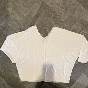 For Humanity White V-Neck 3/4 Sleeve Top with Silver Accents